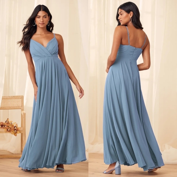 Lulus All About Love Slate Blue Maxi Dress M Wedding Party Prom Bridesmaid - Picture 1 of 9